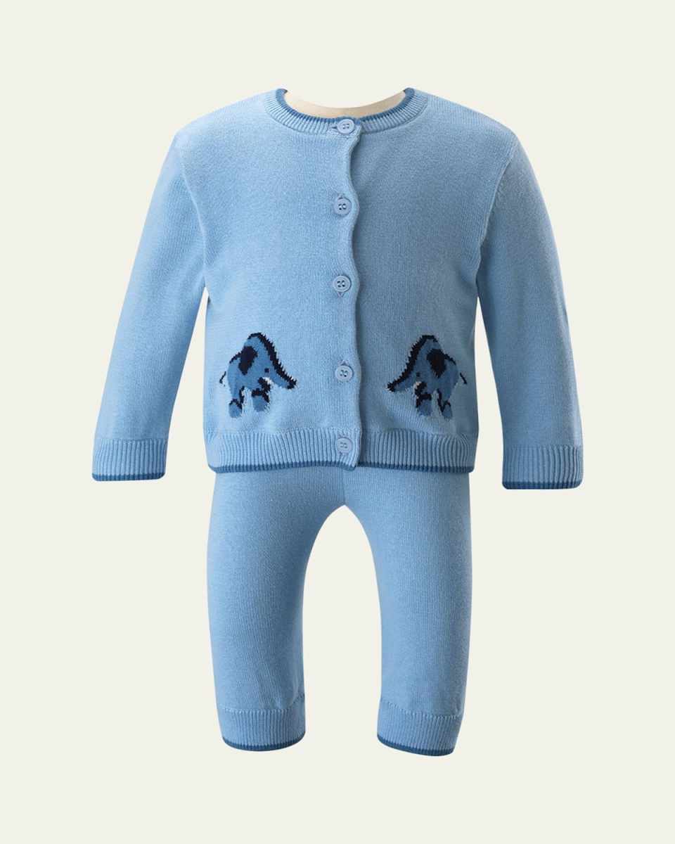 Boy's Elephant Intarsia Knit Set, Size 6M-24